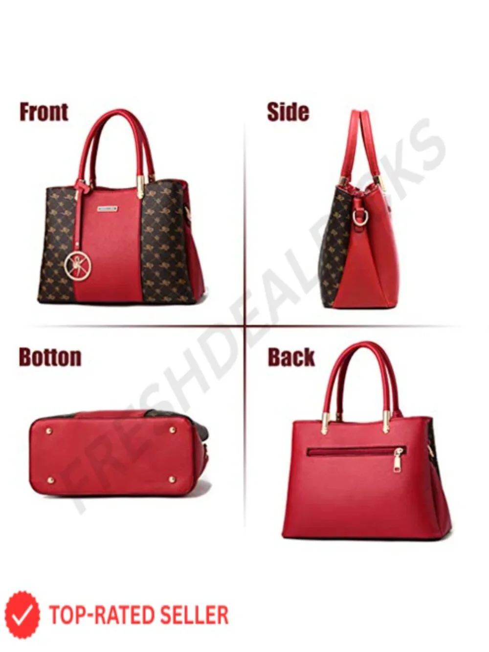 PU Leather Satchel Tote Bag with 7 Pockets Removable Strap